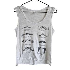 Romantic Rebel Womens Sz L Tank Top White Burnout Moustaches
